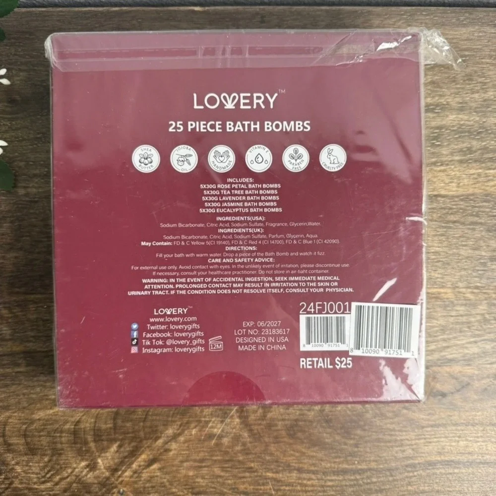 Lovery 25 Piece Bath Bomb Gift Set Rose Lavender Jasmine Eucalyptus New Sealed